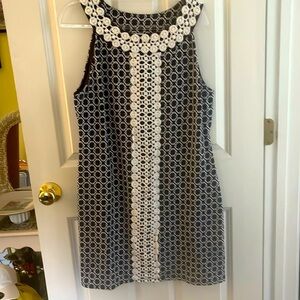 Women’s Charter Club Petite XL Sleeveless Blue and White Dress. Pull on. W/ Lace